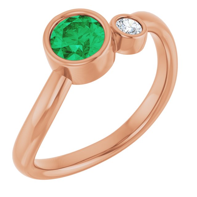 14K Rose 5 mm Lab-Grown Emerald & .06 CT Natural Diamond Ring